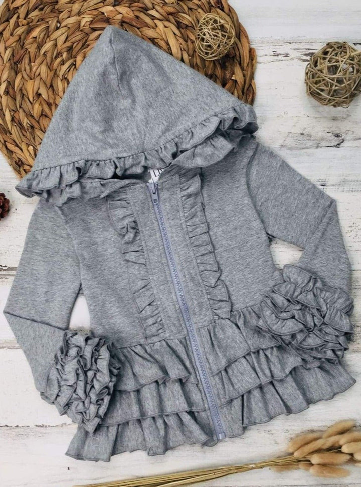 Kids Sweaters & Cardigans | Ruffled Hooded Jacket | Mia Belle Girls
