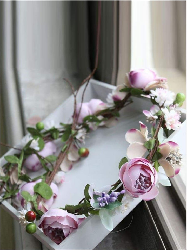 Ivory Flower Girl Headband - purple pink / One - Flower Halo