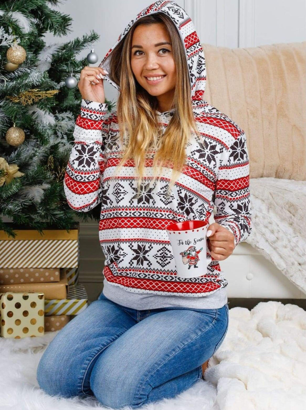 Mommy and Me Matching Tops | Winter Snowflake Print Pattern Hoodie
