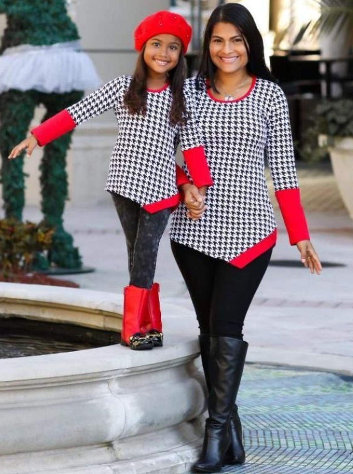 Mommy & Me Black & Red Houndstooth Matching Asymmetric Tunic - Mommy & Me Top