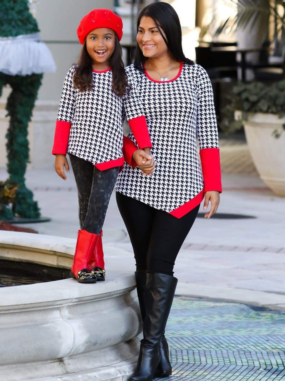Mommy & Me Black & Red Houndstooth Matching Asymmetric Tunic - Mommy & Me Top