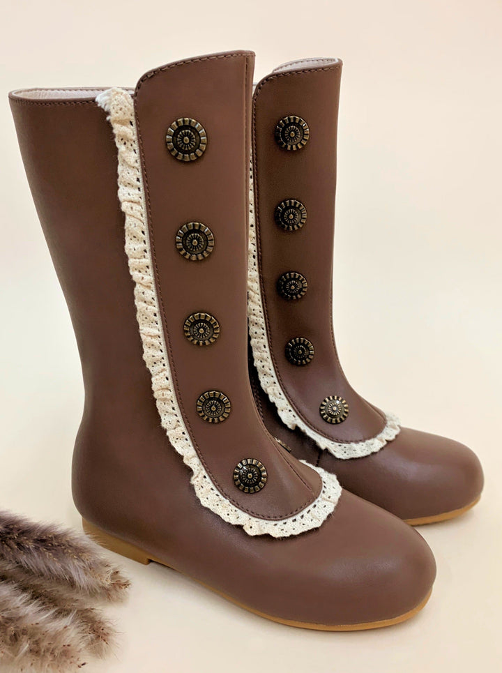 Military Style Lace Ruffle Trimmed Boots  By Liv and Mia