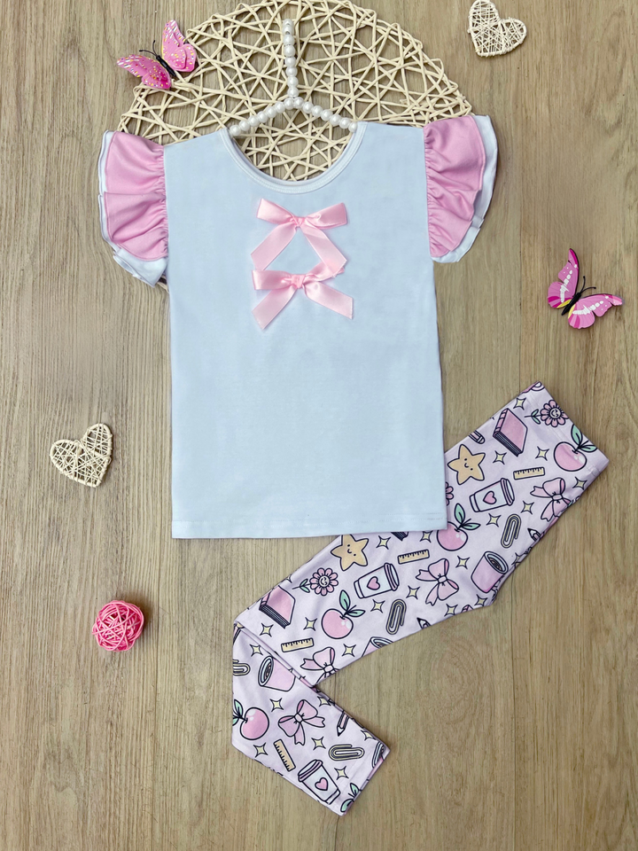 Brains and Bows Ruffle Sleeve Top & Legging Set